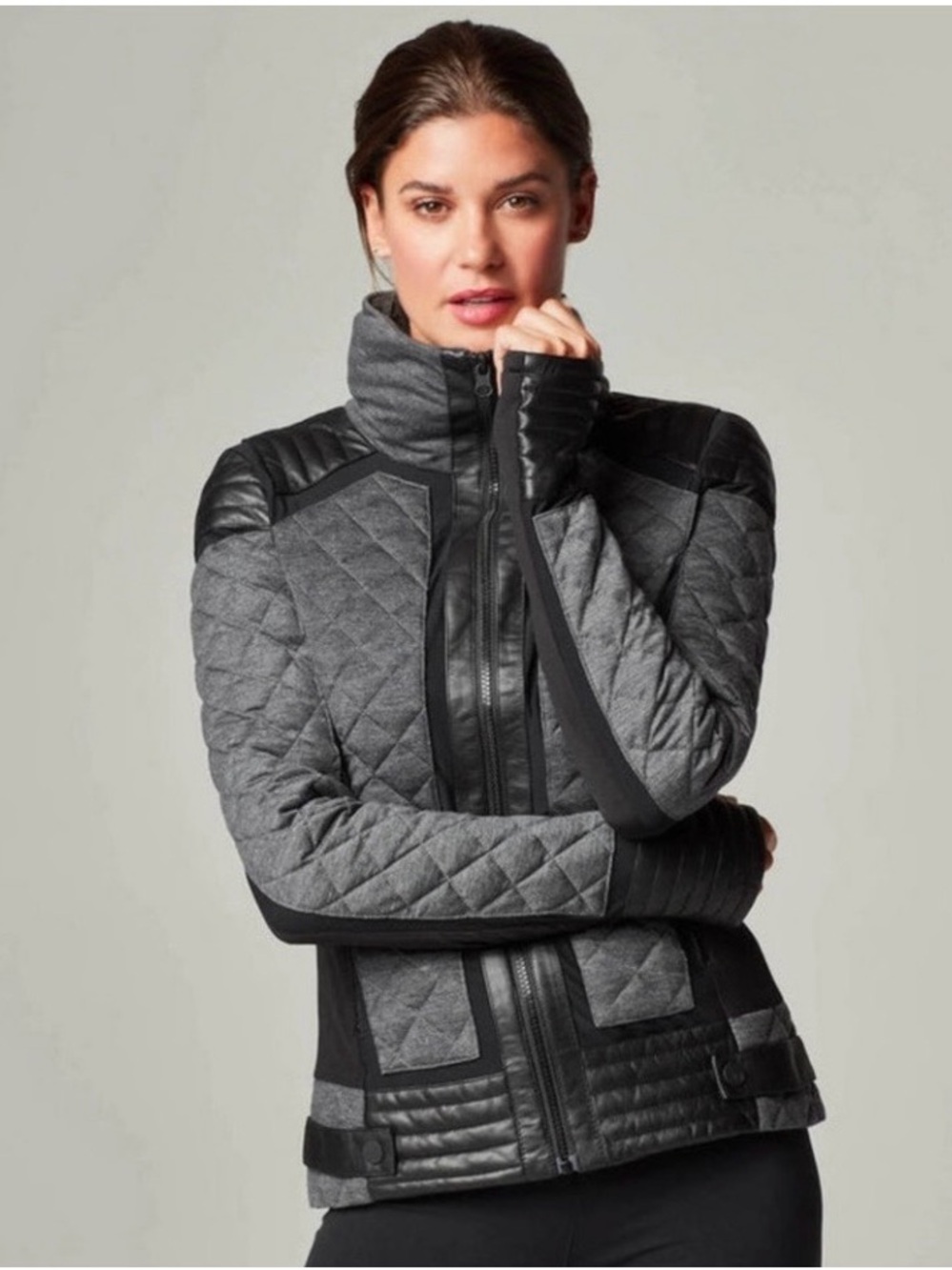 blanc noir Quilted Gray and Black Panel Puffer Jacket. Size L
